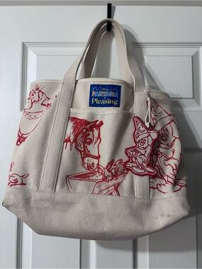 Fantasia Pleasing Canvas Tote Bag in Cream with Red Sketches